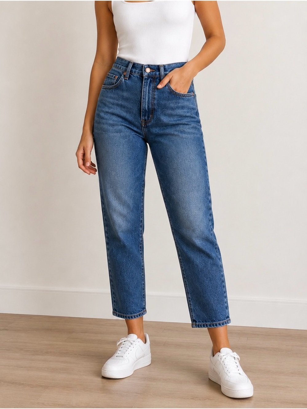 Pilcro Mid-Rise Cropped Straight Jeans in Medium Blue